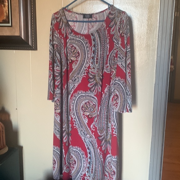 MSK Long Sleeve Red & Gray Mini Dress Large - Picture 3 of 4